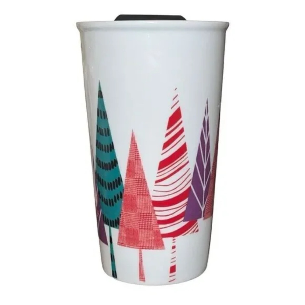 Starbucks Holiday Trees Ceramic Travel Mug Tumbler Mug with Lid (11oz) - NWOT
